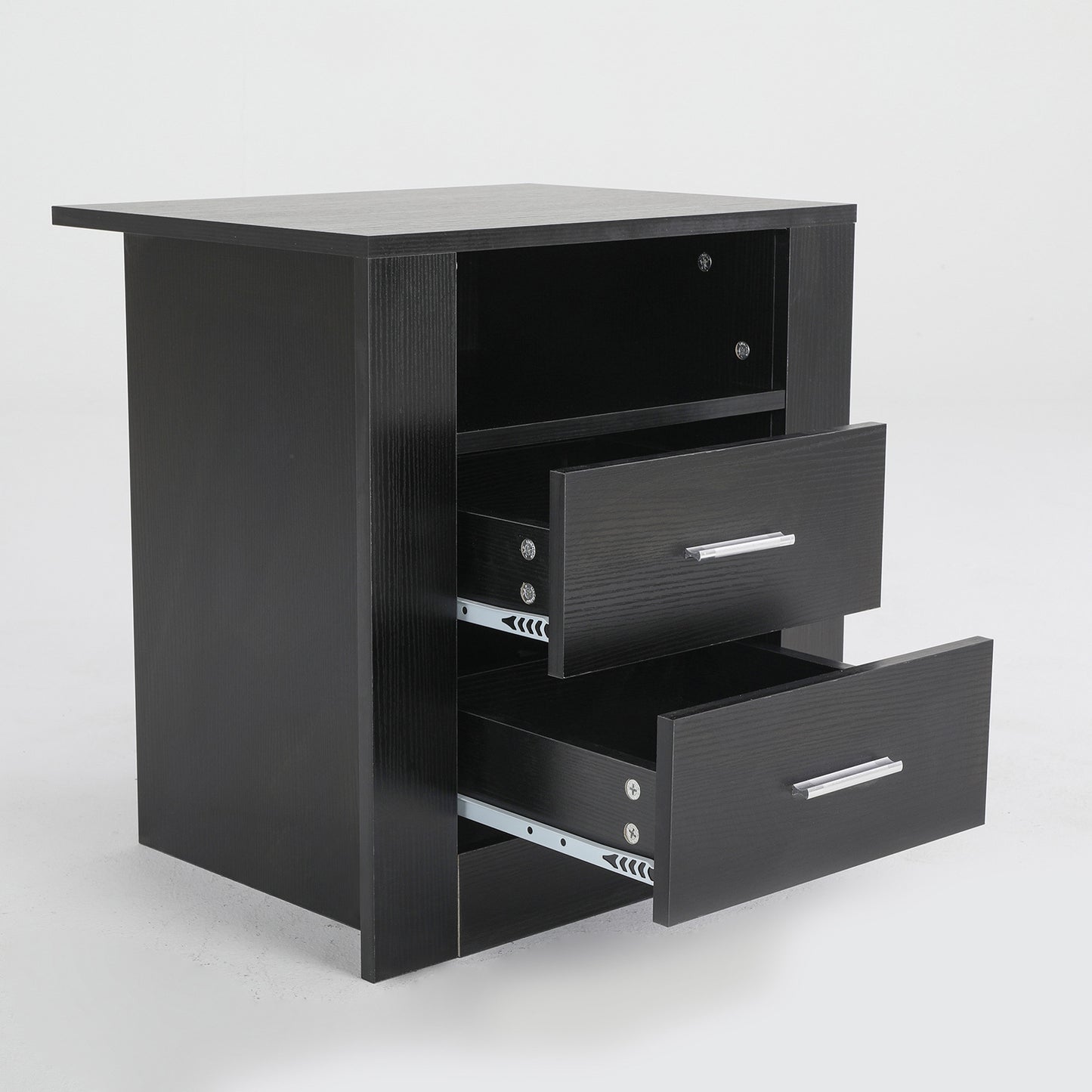 Bedside Table Side Storage Cabinet Nightstand Bedroom 2 Drawer 1 Shelf ZURI BLACK