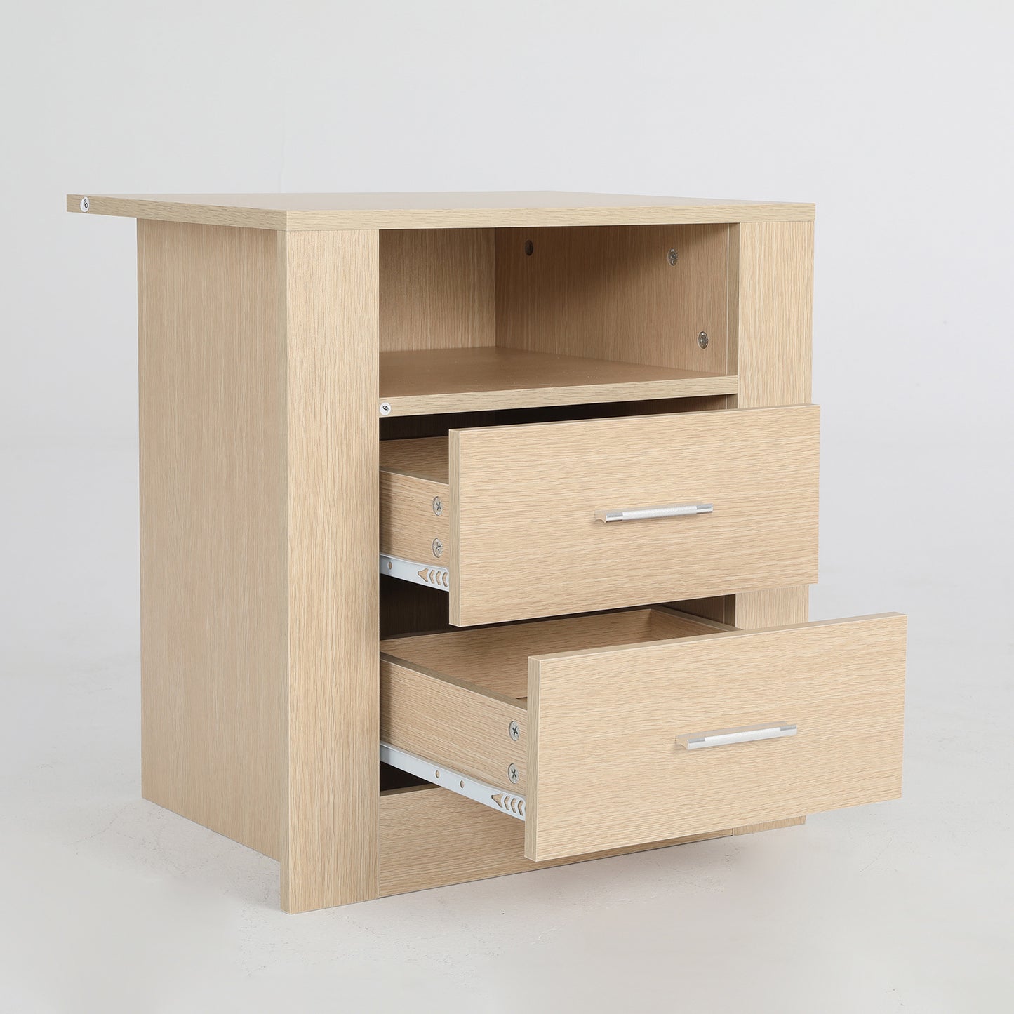 Bedside Table Side Storage Cabinet Nightstand Bedroom 2 Drawer 1 Shelf ZURI OAK