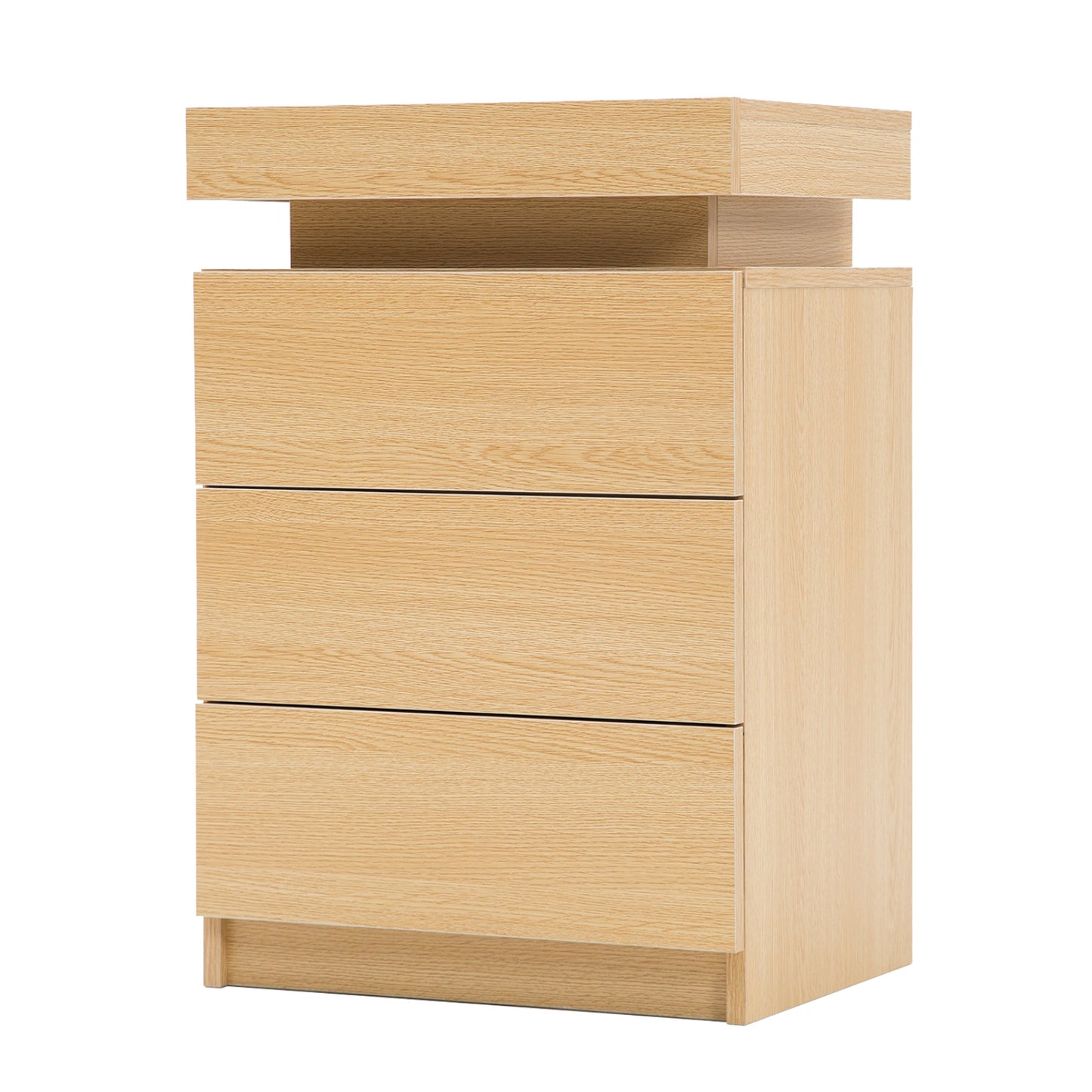 Bedside Table 3 Drawers RGB LED Bedroom Cabinet Nightstand Gloss GLORY OAK