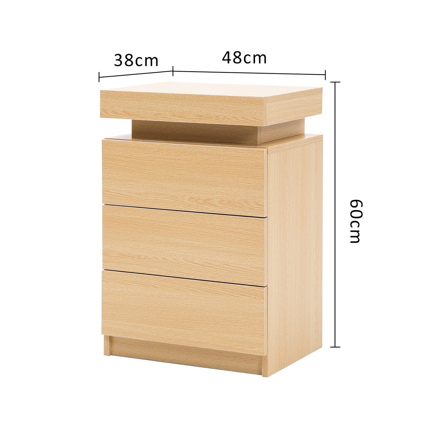 2X Bedside Table 3 Drawers RGB LED Bedroom Cabinet Nightstand Gloss GLORY OAK