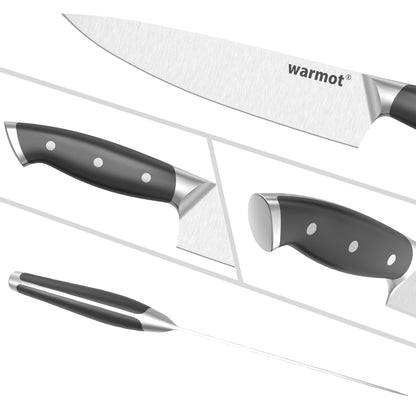 Juego de 7 cuchillos de chef de acero inoxidable con alto contenido de carbono de Warmot Ultra con caja de regalo (317-7)