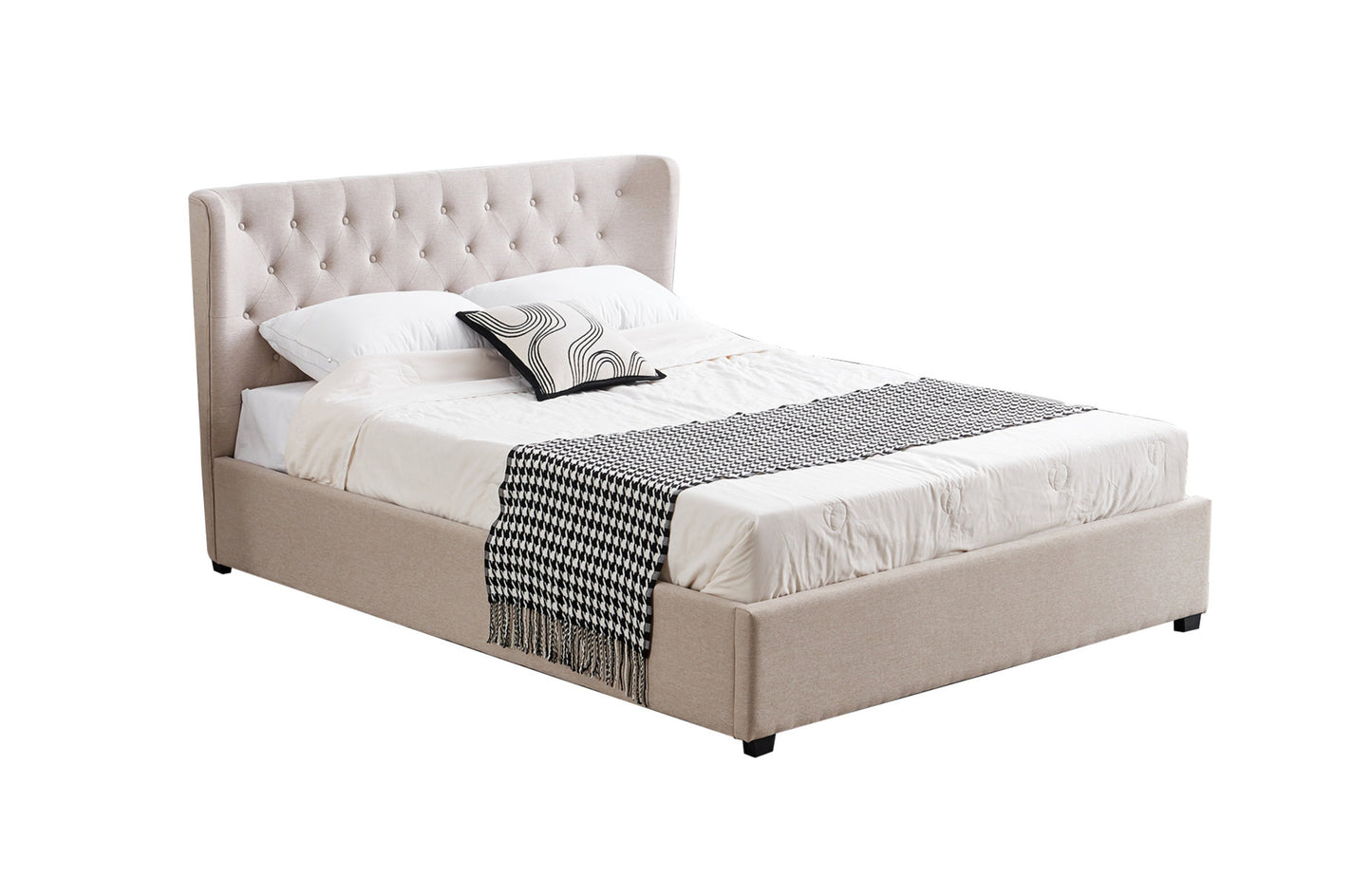 Cambridge Tan Beige Linen Tufted Bed - Queen