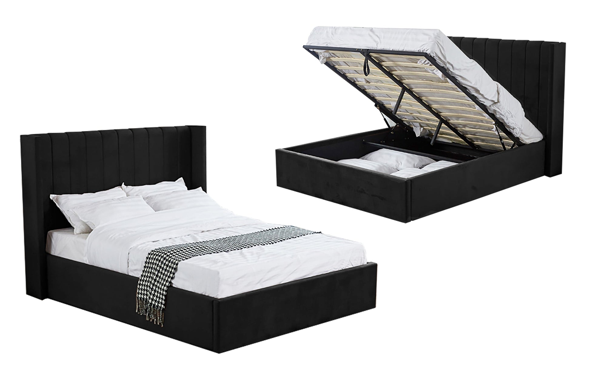 Hilton Black Velvet Gas Lift Bed - King