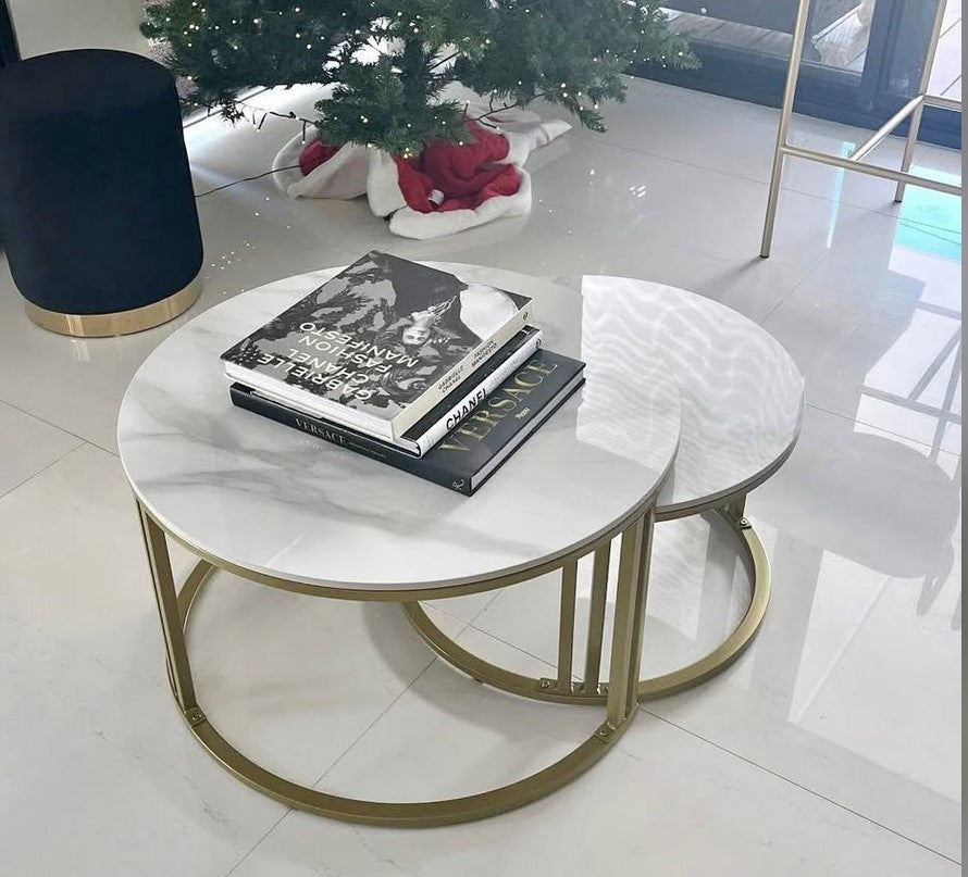 Interior Ave - Premier Nested Coffee Table Set - White Marble Stone