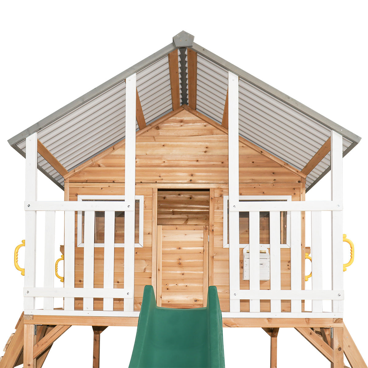 Casa de juegos infantil Winchester Cubby House con plataforma de elevación y tobogán verde de Lifespan Kids