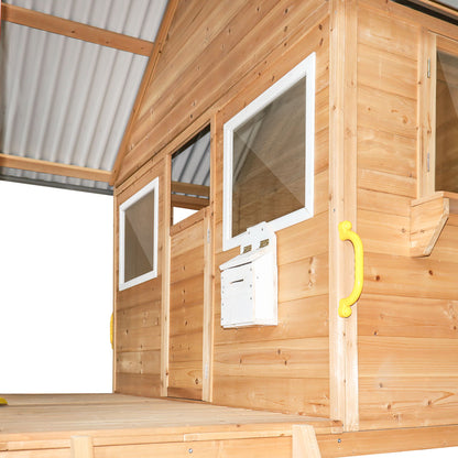 Casa de juegos infantil Winchester Cubby House con plataforma de elevación y tobogán amarillo de Lifespan Kids