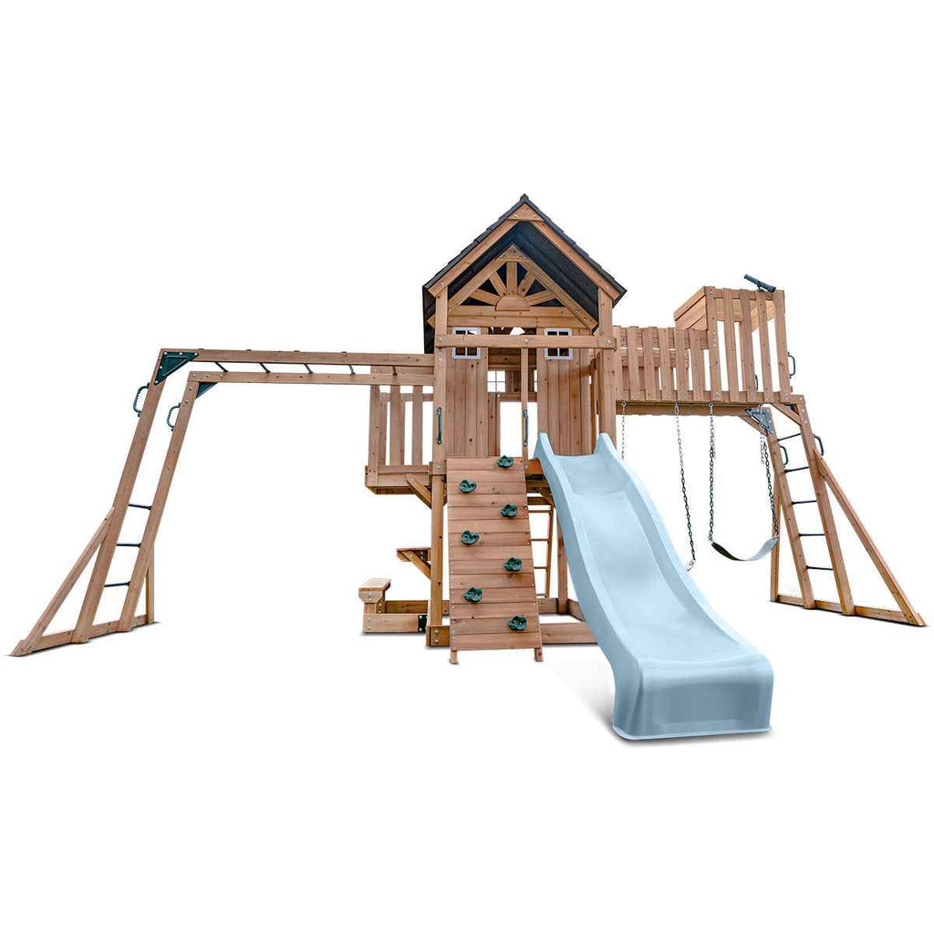 Lifespan Kids Kensington Swing Set, Monkey Bars & Play Centre with 2.2m Slide (Pastel Blue)
