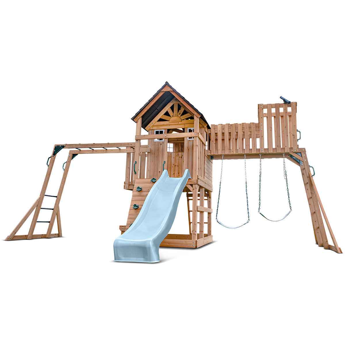 Lifespan Kids Kensington Swing Set, Monkey Bars & Play Centre with 2.2m Slide (Pastel Blue)