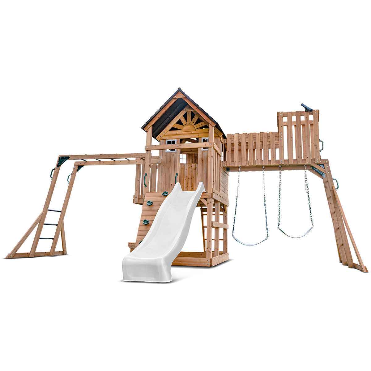 Lifespan Kids Kensington Swing Set, Monkey Bars & Play Centre with 2.2m Slide (White)