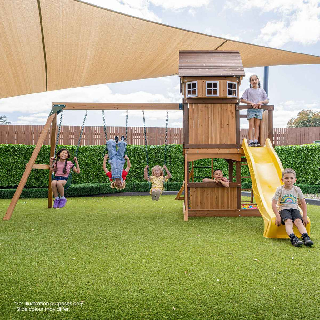 Lifespan Kids Meer Brook Swing Set, Monkey Bars & Play Centre with 2.2m Slide (Pastel Green)