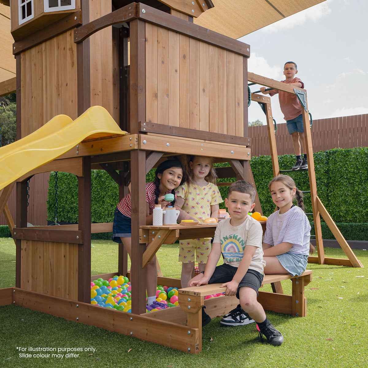 Lifespan Kids Meer Brook Swing Set, Monkey Bars & Play Centre with 2.2m Slide (Pastel Pink)