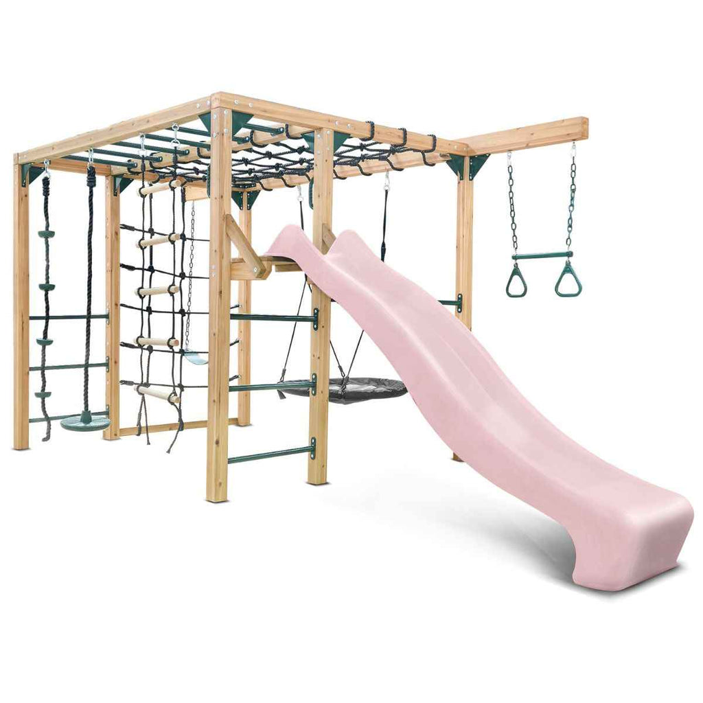 Lifespan Kids Orangutan Monkey Bars Jungle Gym Climbing Frame with 2.2m Slide (Pastel Pink)