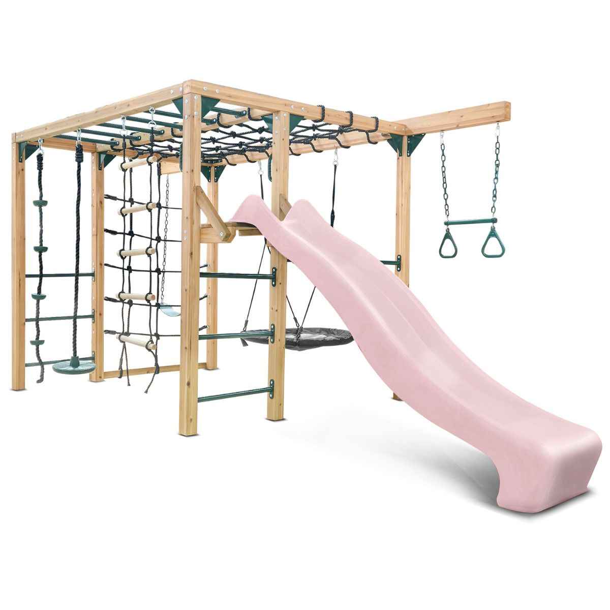 Lifespan Kids Orangutan Monkey Bars Jungle Gym Climbing Frame with 2.2m Slide (Pastel Pink)