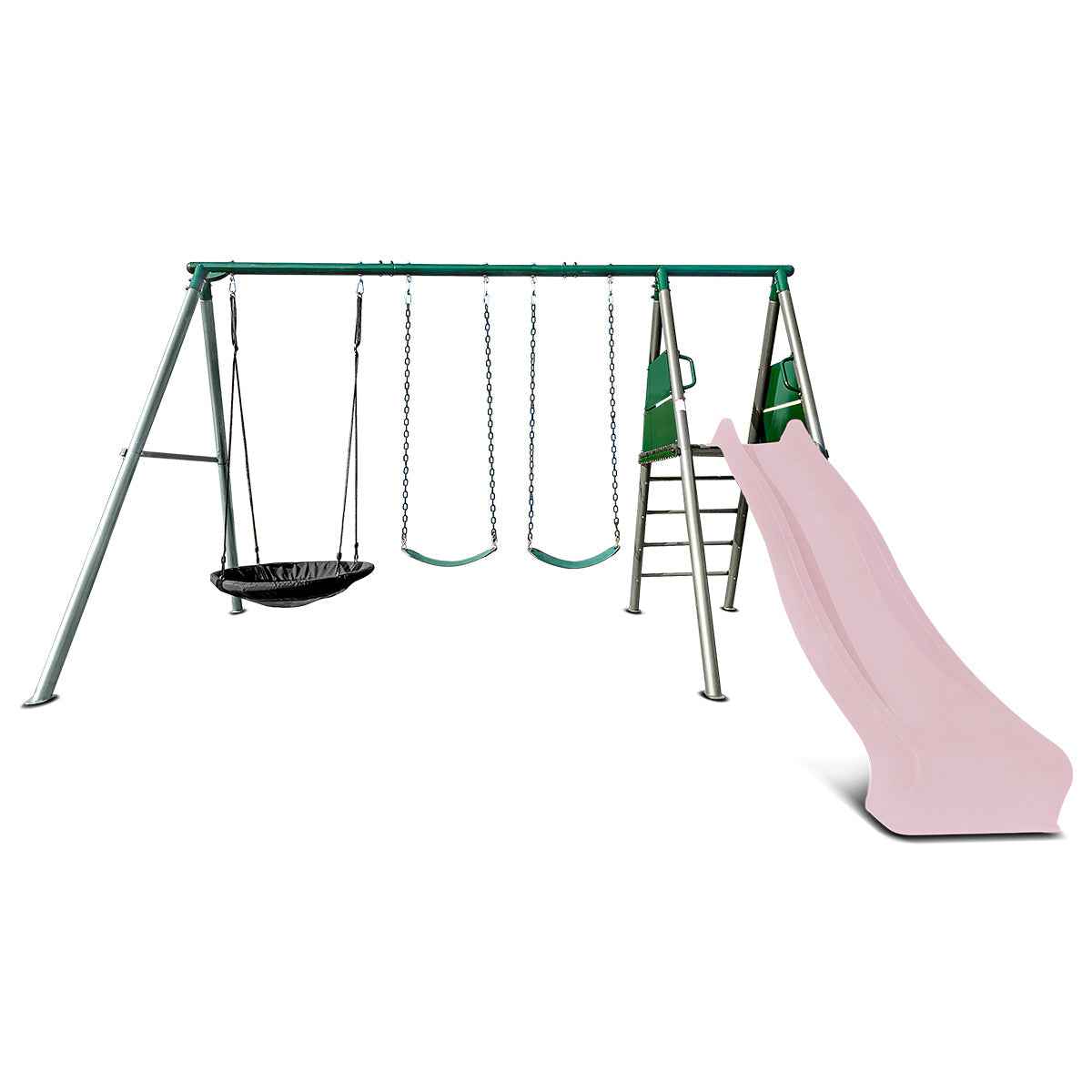 Lifespan Kids Europa Commercial Grade Steel Swing Set with Climb & 2.2m Slide (Pastel Pink)