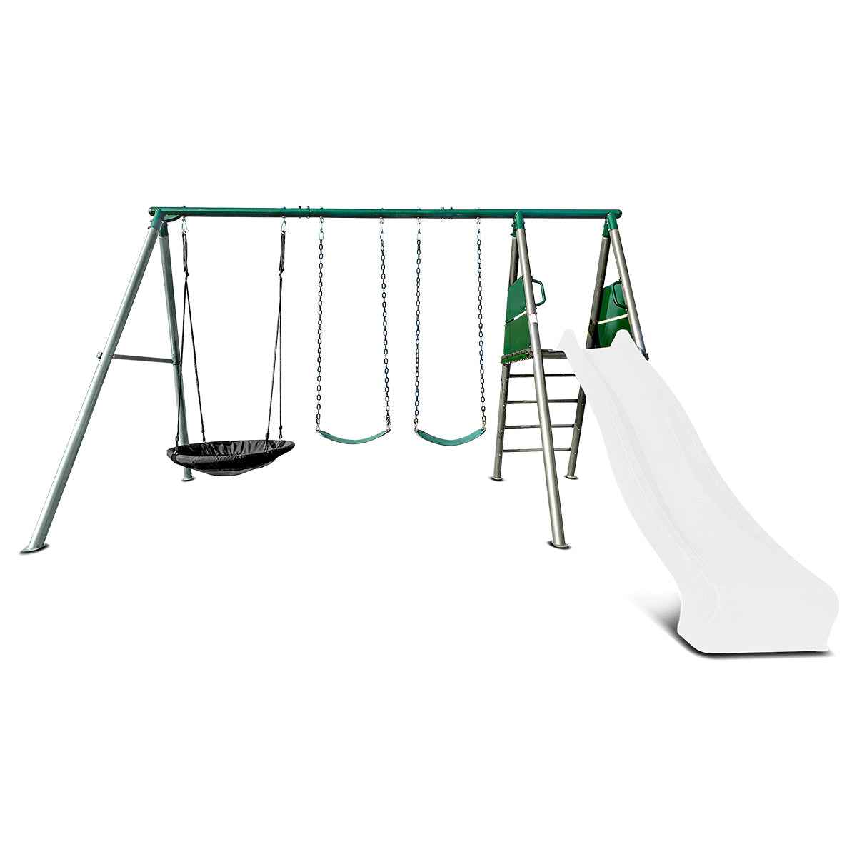 Lifespan Kids Europa Commercial Grade Steel Swing Set with Climb & 3.0m Slide (White)