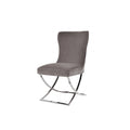 2x Dining Chairs Grey Fabric Upholstery Quilting Silver Color Legs