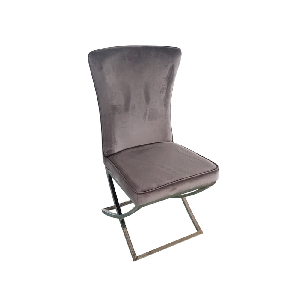 2x Dining Chairs Grey Fabric Upholstery Quilting Silver Color Legs