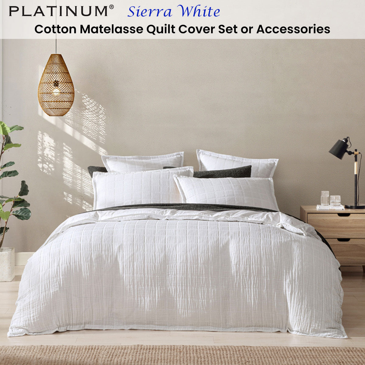 Platinum Collection Sierra White Cotton Matelasse Quilt Cover Set King