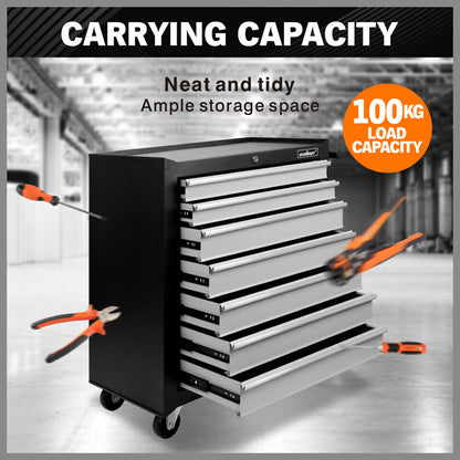 Grey 17 Drawer Tool Box Trolley Cabinet Storage Cart Garage Toolbox Organiser