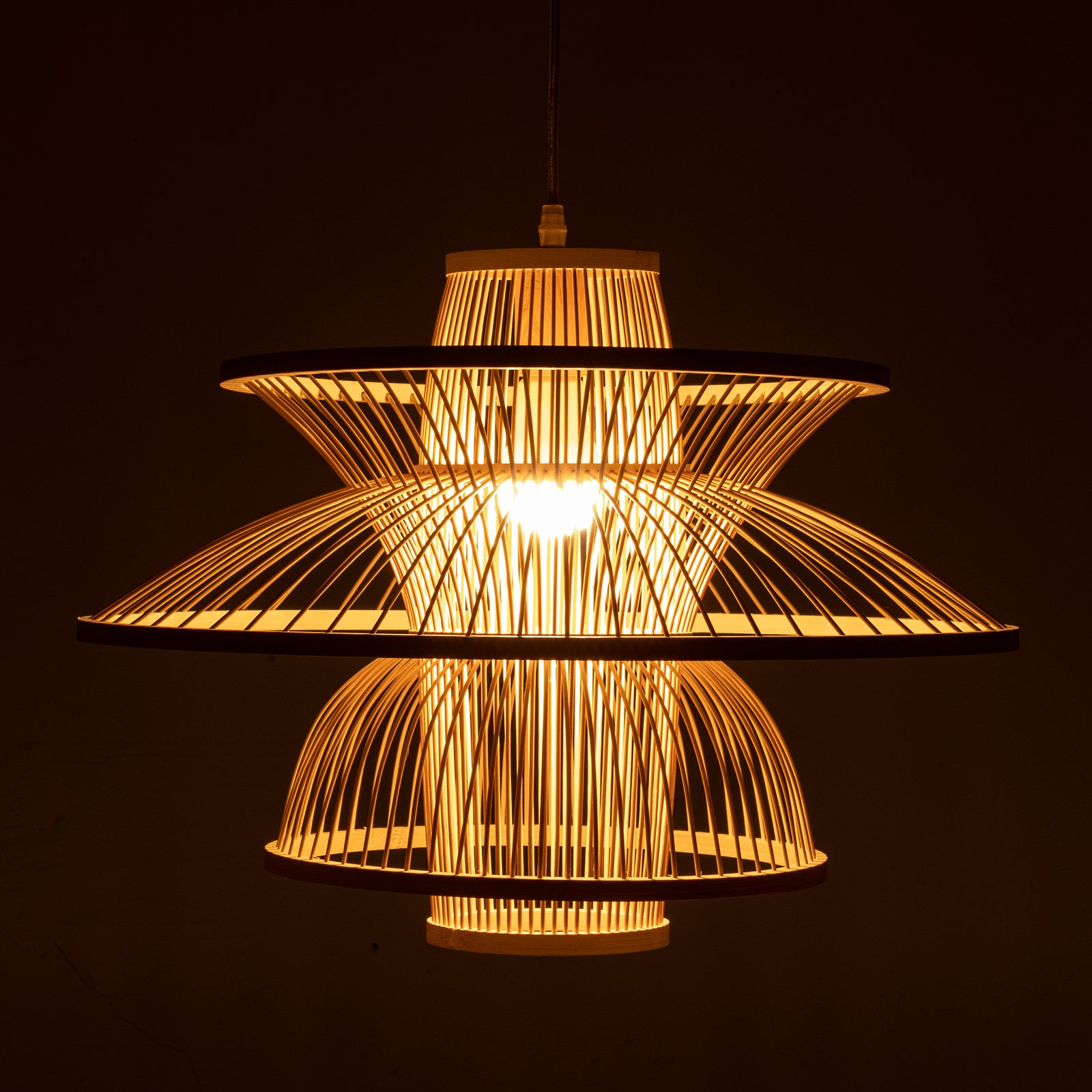 Aurora Natural Hand-Woven Bamboo 3-Layer Pendant Lamp Light