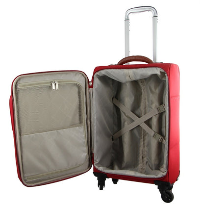 Pierre Cardin 40L Cabin Soft-Shell Suitcase Travel Luggage Bag 4-Wheel Case - Red