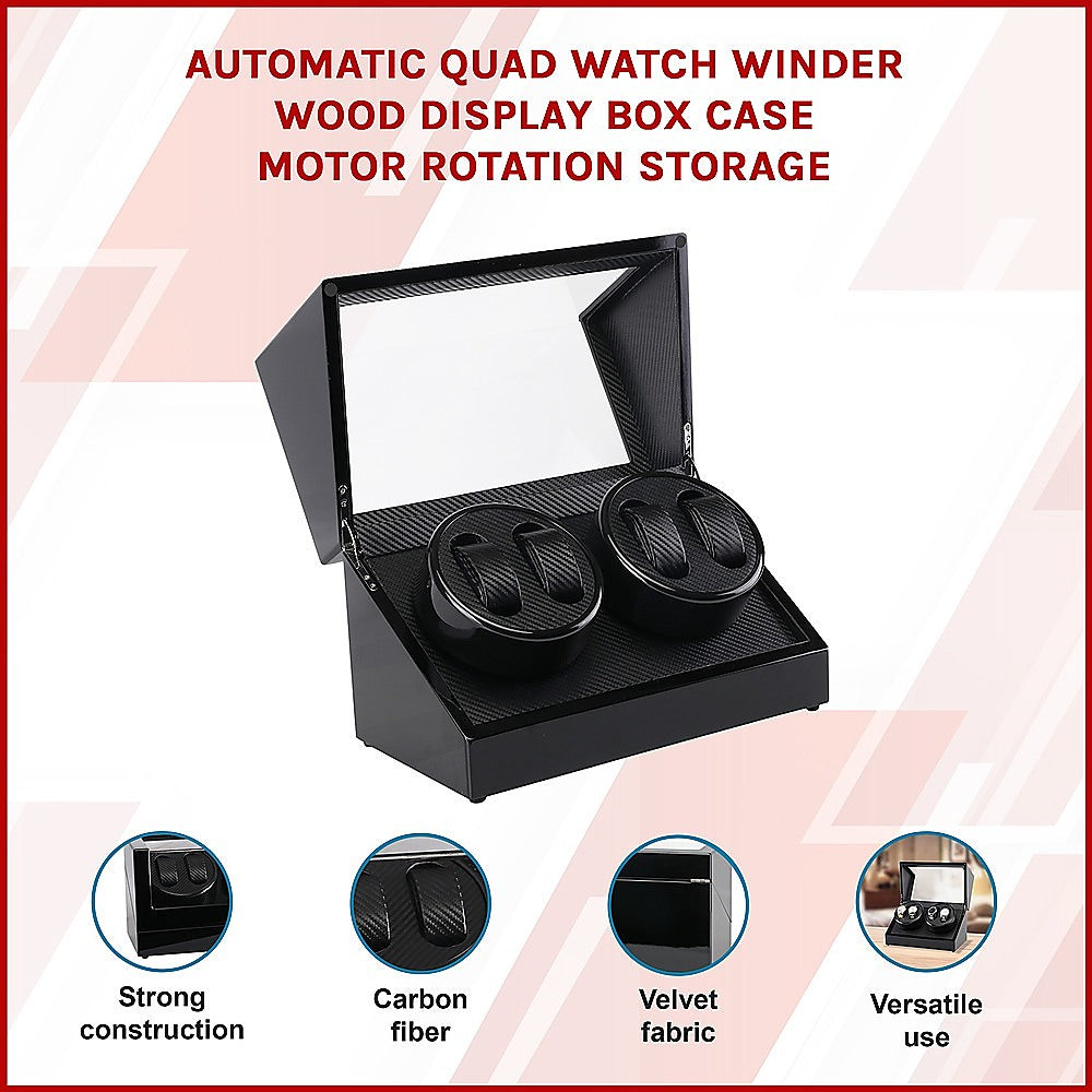 Automatic Quad Watch Winder Wood Display Box Case Motor Rotation Storage