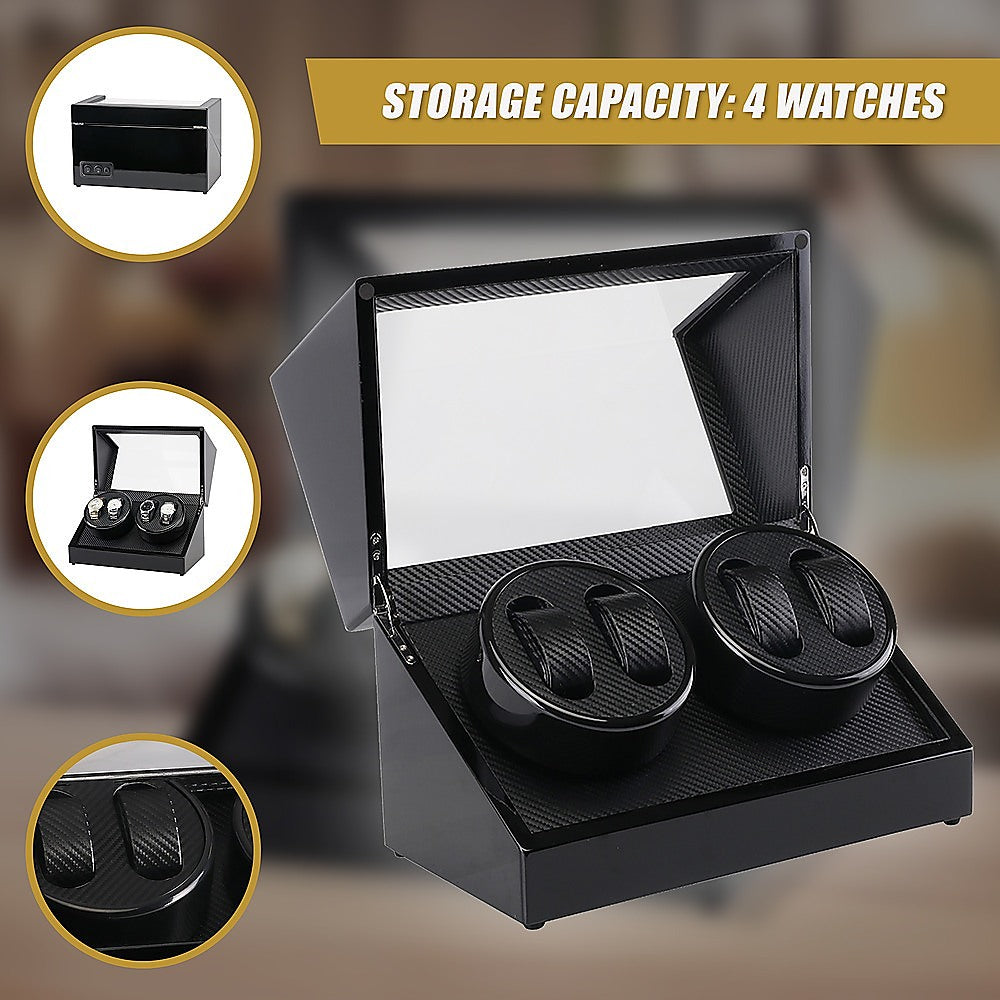 Automatic Quad Watch Winder Wood Display Box Case Motor Rotation Storage