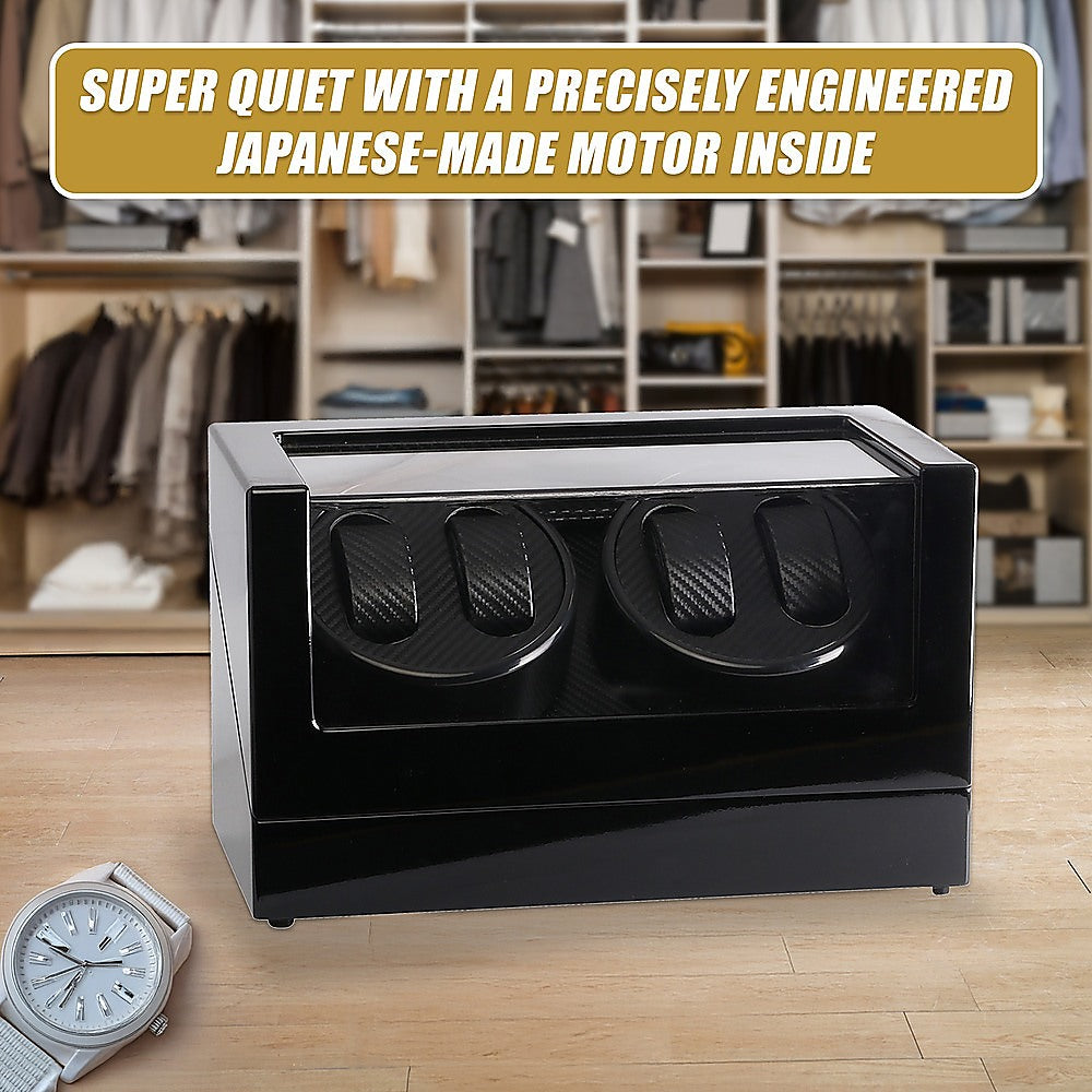 Automatic Quad Watch Winder Wood Display Box Case Motor Rotation Storage