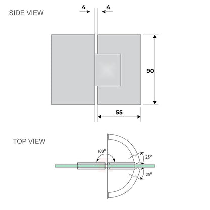 100cm Wall to Wall Frameless Shower Screen with Chrome Channel and SS Hinges , Square Knob Handle