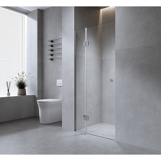 100cm Wall to Wall Frameless Shower Screen with Chrome Channel and SS Hinges , Square Knob Handle