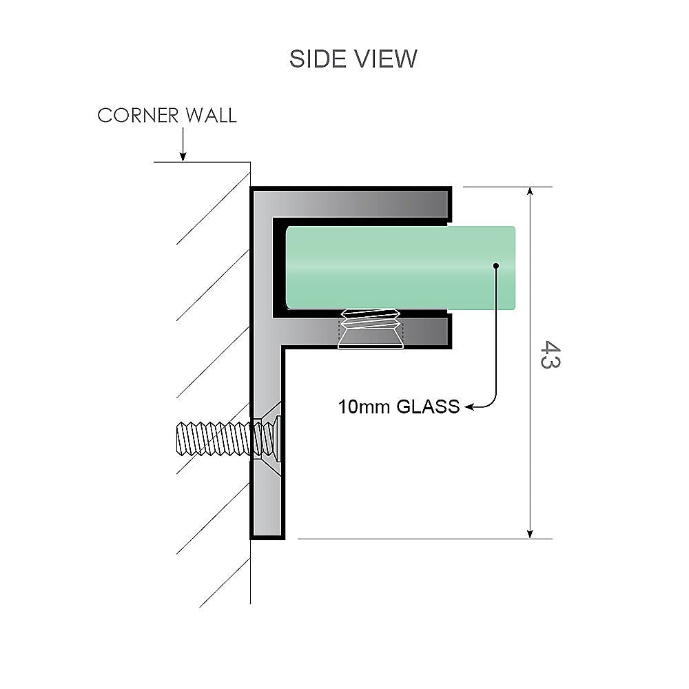 100x200cm Single Shower Glass Screen with Chrome Wall F-Brackets