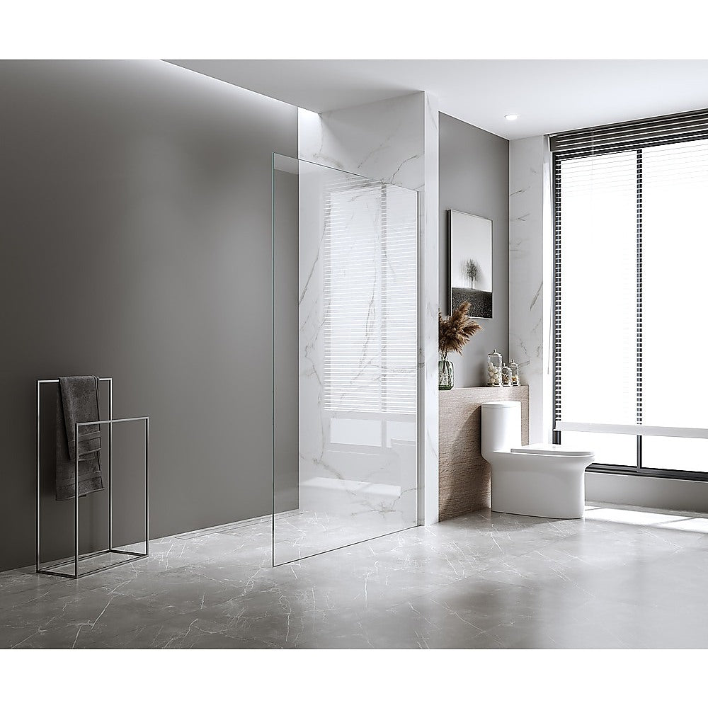 100x210cm Single Shower Glass Screen with White Wall & Floor Channel