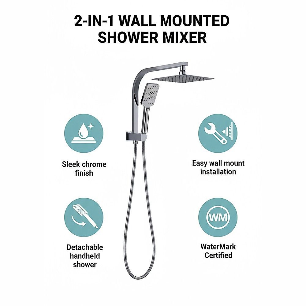 Wall Mounted Chrome Dual Shower Mixer – Rainfall & Handheld Massage Head