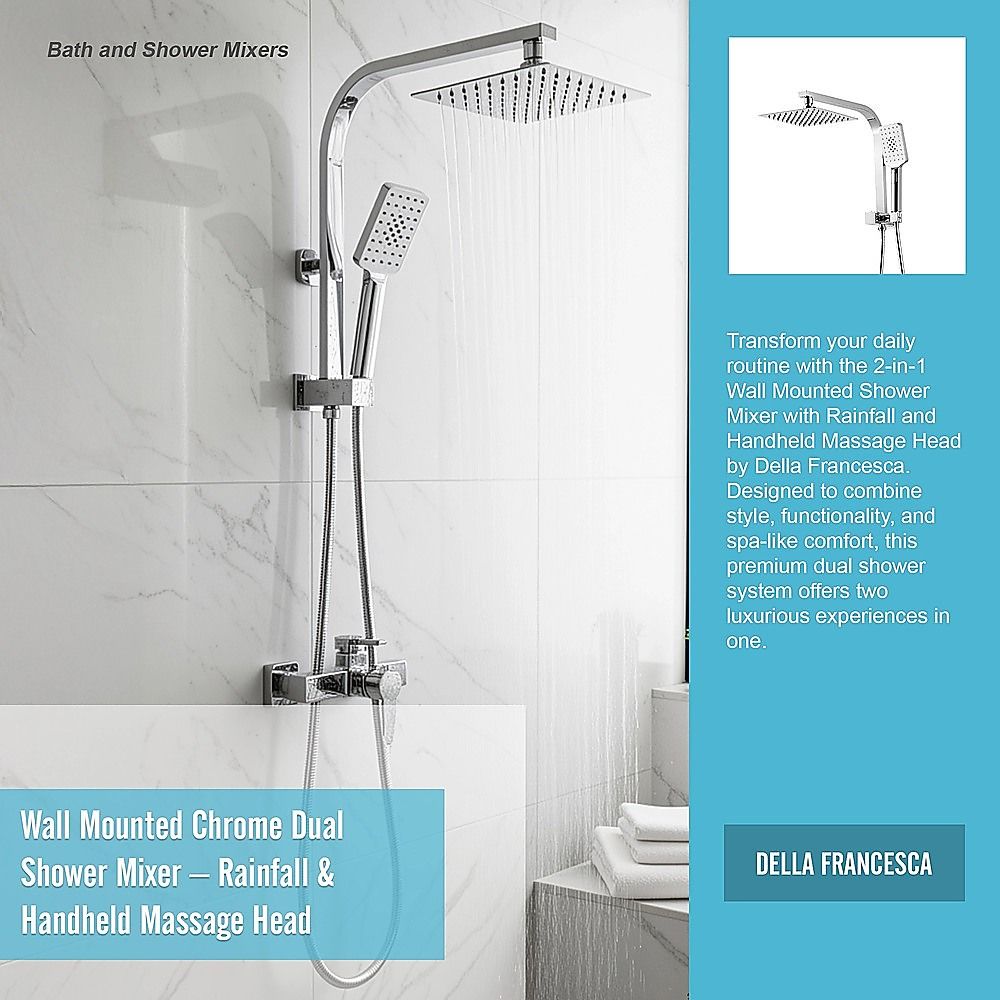 Wall Mounted Chrome Dual Shower Mixer – Rainfall & Handheld Massage Head