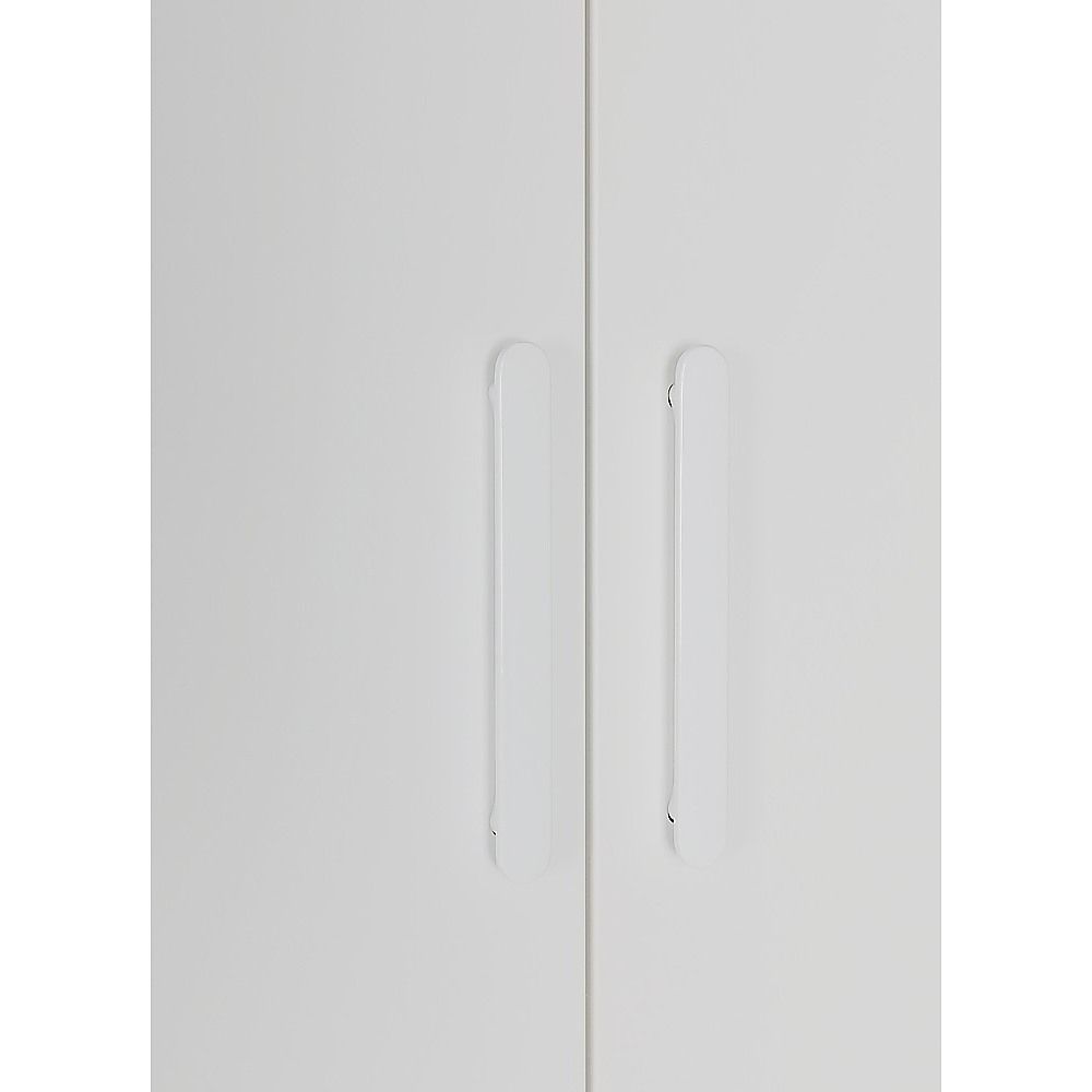 3 Door White Wardrobe – White Handles, Hanging Rail & Shelves