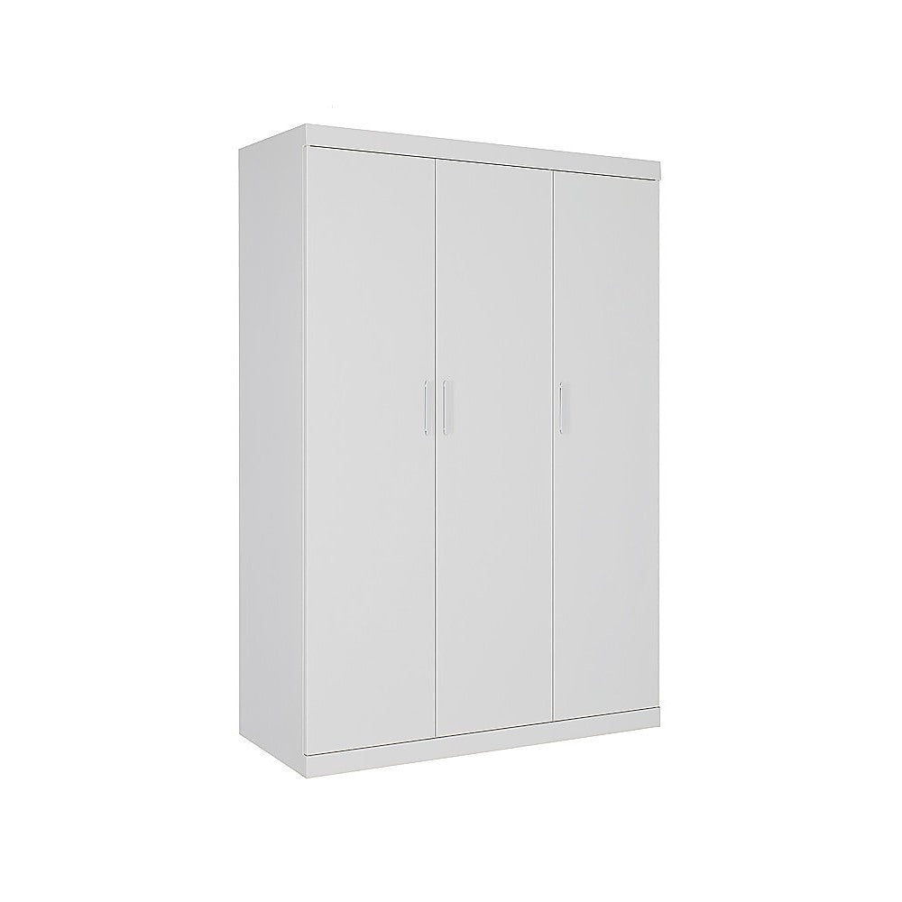 3 Door White Wardrobe – White Handles, Hanging Rail & Shelves - YDS.com.au