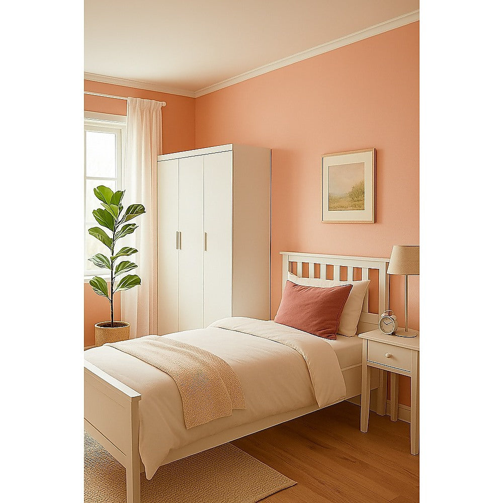 3 Door White Wardrobe – White Handles, Hanging Rail & Shelves - YDS.com.au