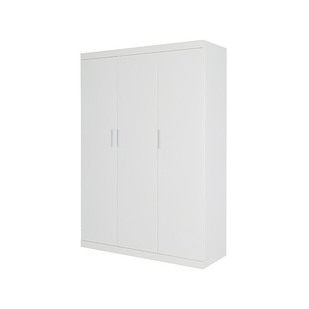 3 Door White Wardrobe – White Handles, Hanging Rail & Shelves - YDS.com.au