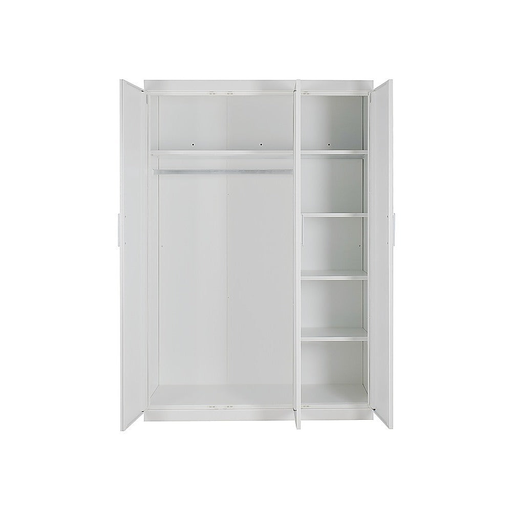 3 Door White Wardrobe – White Handles, Hanging Rail & Shelves - YDS.com.au