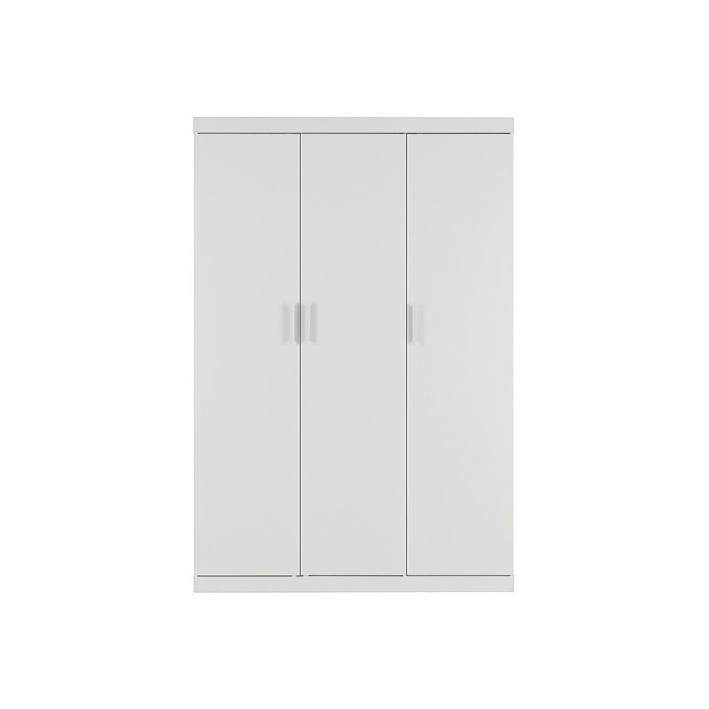 3 Door White Wardrobe – White Handles, Hanging Rail & Shelves - YDS.com.au
