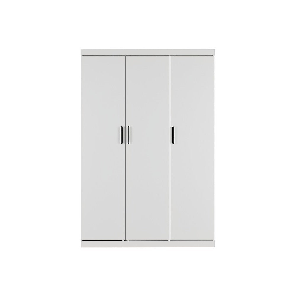 3 Door White Wardrobe – Black Handles, Hanging Rail & Shelves - YDS.com.au
