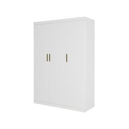 3 Door White Wardrobe – Gold Handles, Hanging Rail & Shelves