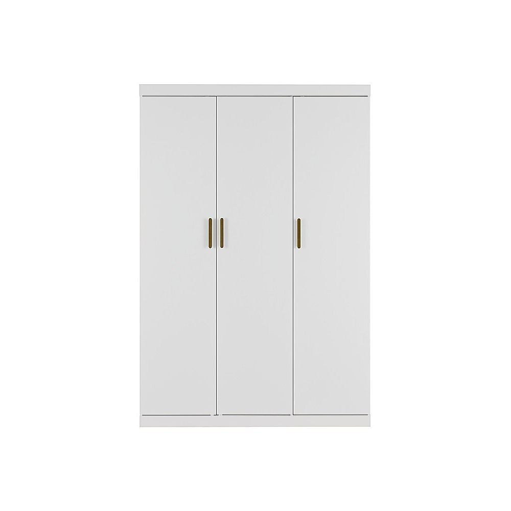 3 Door White Wardrobe – Gold Handles, Hanging Rail & Shelves