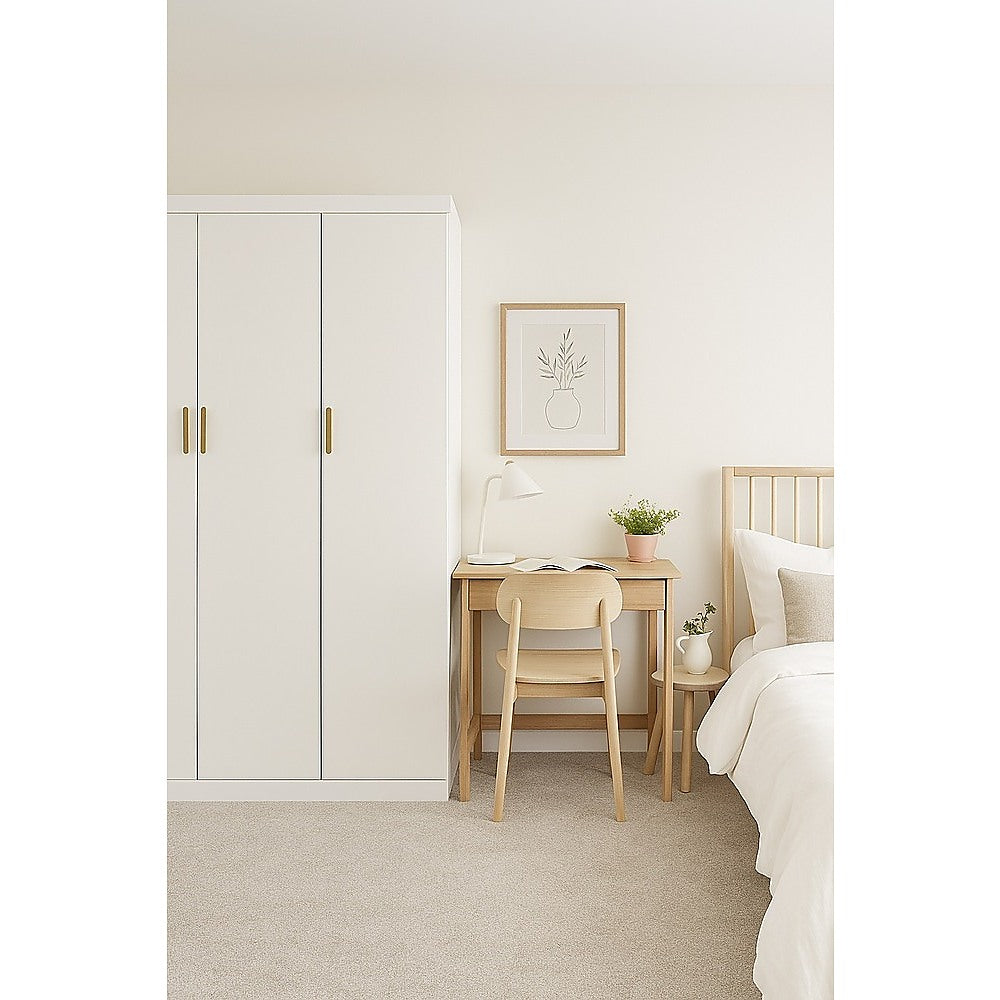 3 Door White Wardrobe – Gold Handles, Hanging Rail & Shelves - YDS.com.au
