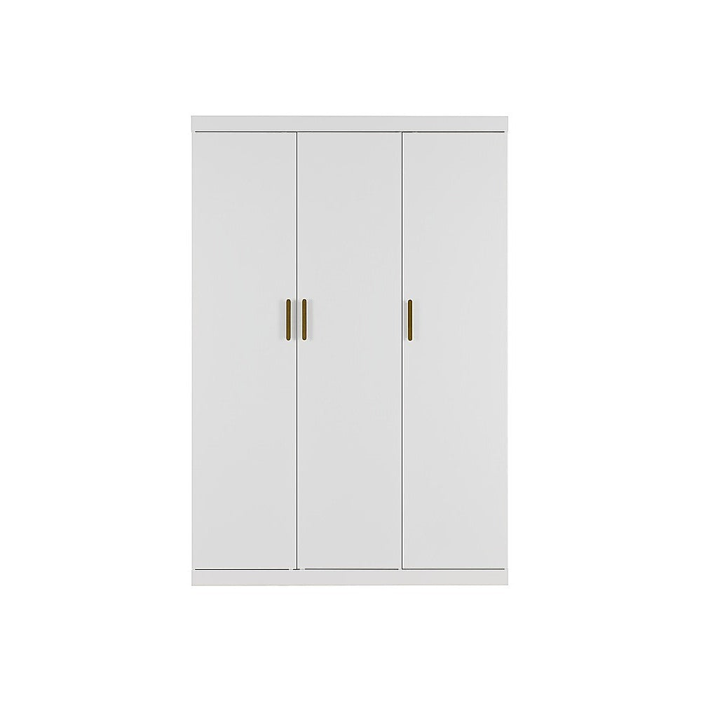 3 Door White Wardrobe – Gold Handles, Hanging Rail & Shelves - YDS.com.au