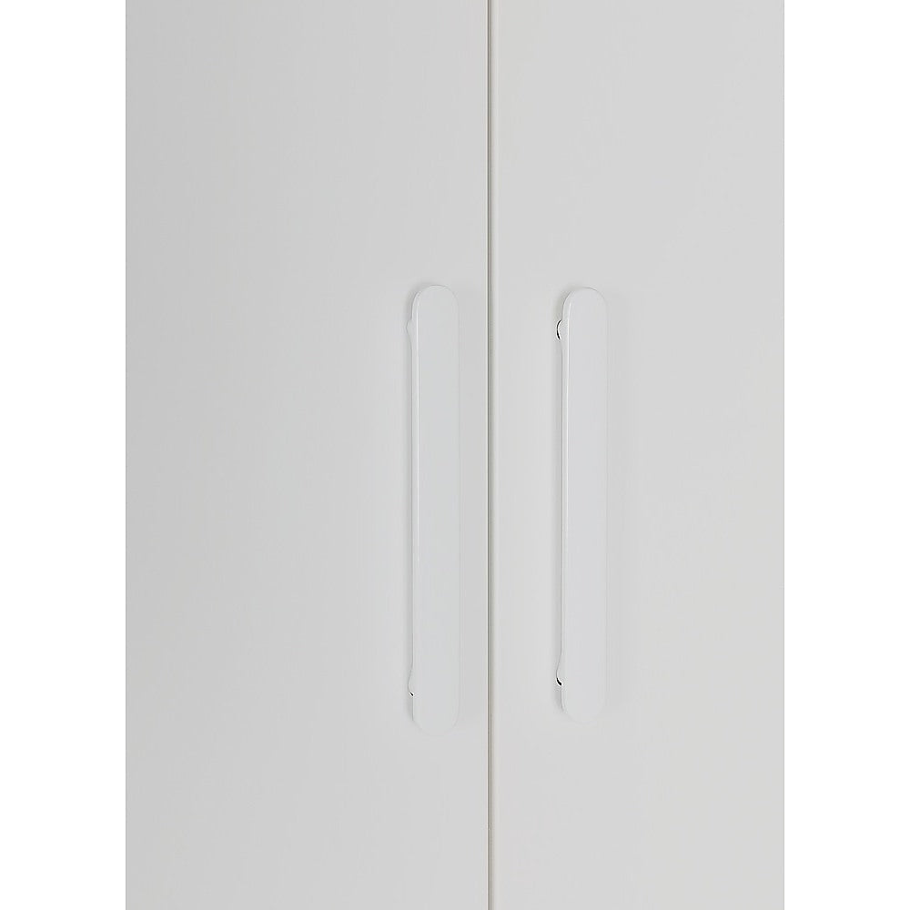 4 Door White Wardrobe Cabinet – Hanging Rail, Shelves & White Handles - YDS.com.au