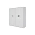 4 Door White Wardrobe Cabinet – Hanging Rail, Shelves & Black Handles - YDS.com.au