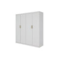 4 Door White Wardrobe Cabinet – Hanging Rail, Shelves & Gold Handles - YDS.com.au