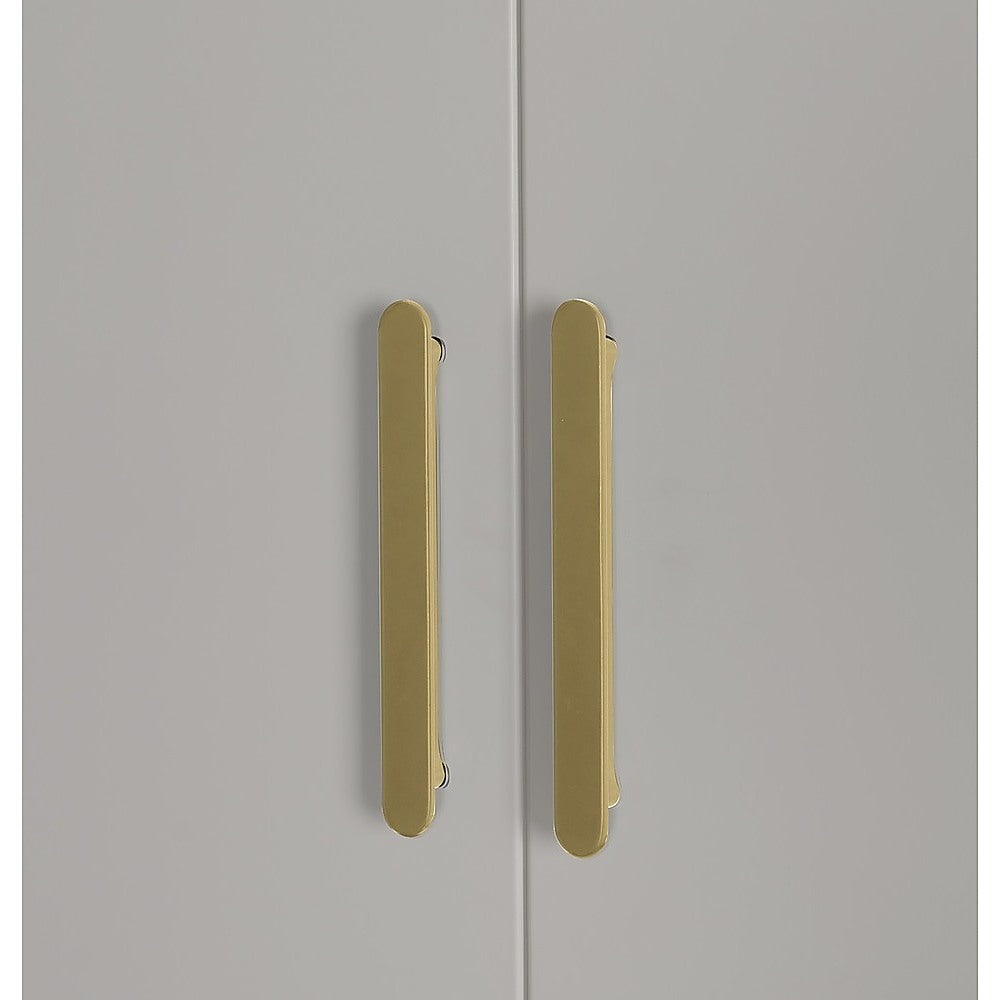 4 Door White Wardrobe Cabinet – Hanging Rail, Shelves & Gold Handles - YDS.com.au