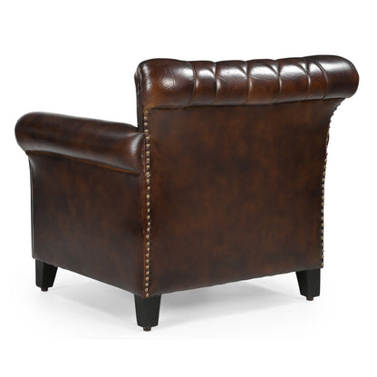 STUDDED LEATHER ARM CHAIR